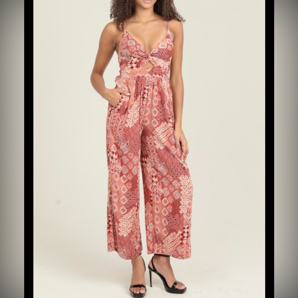 Angie Coral Geometric Jumpsuit